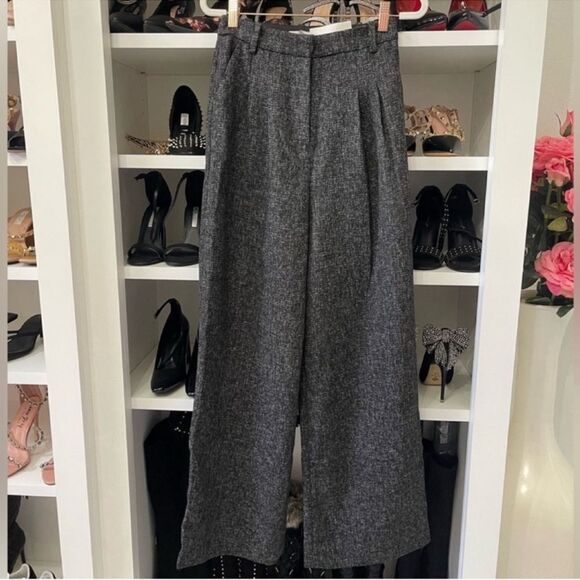 NWT ELEGANT WIDE-LEG PANTS Black melange Size 2 - Picture 4 of 15